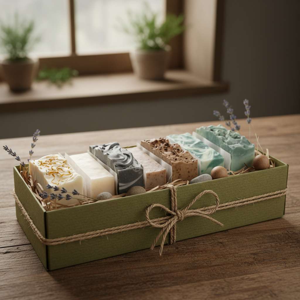 Caja de jabones artesanales con empaque de regalo