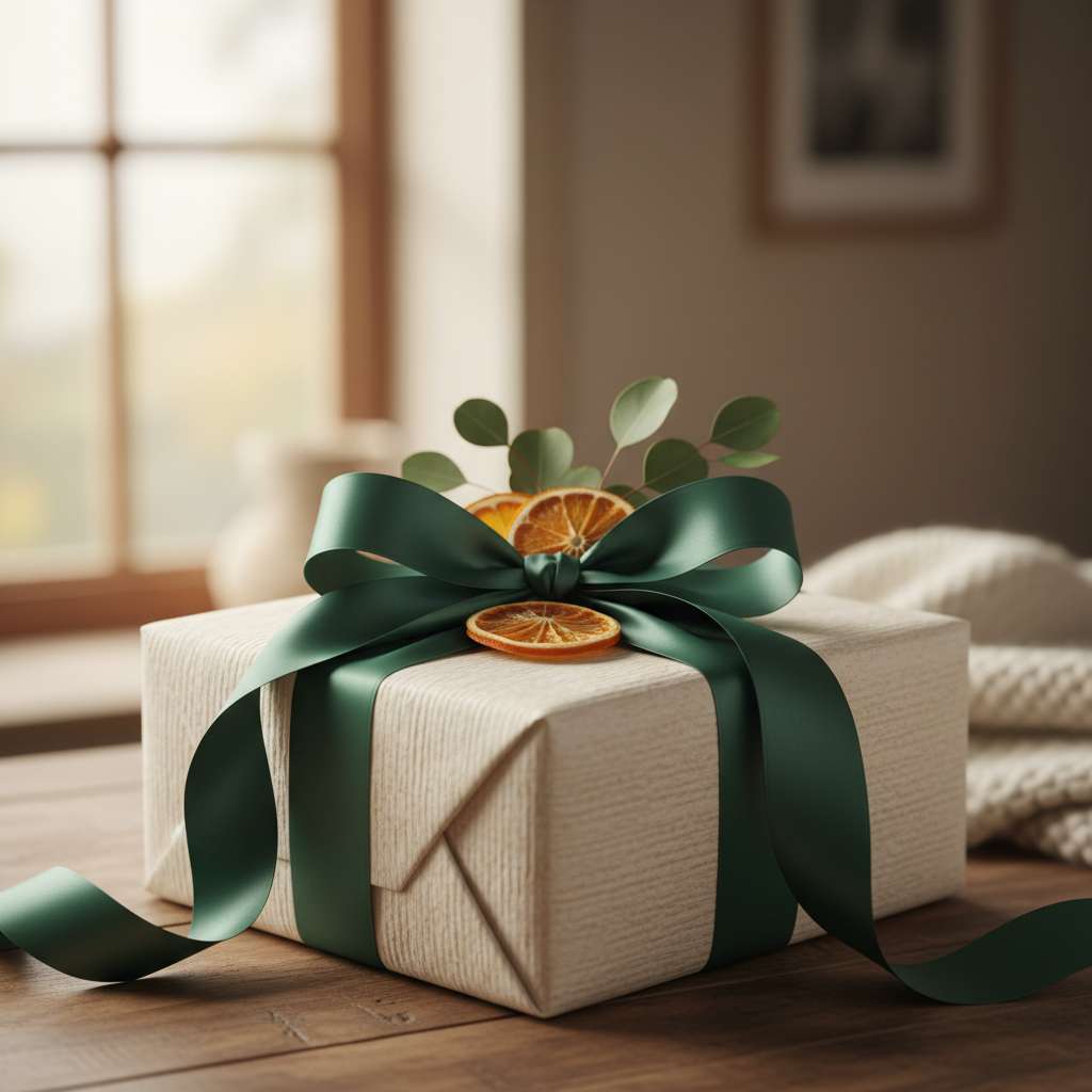 Hermoso regalo envuelto con lazo y papel artesanal