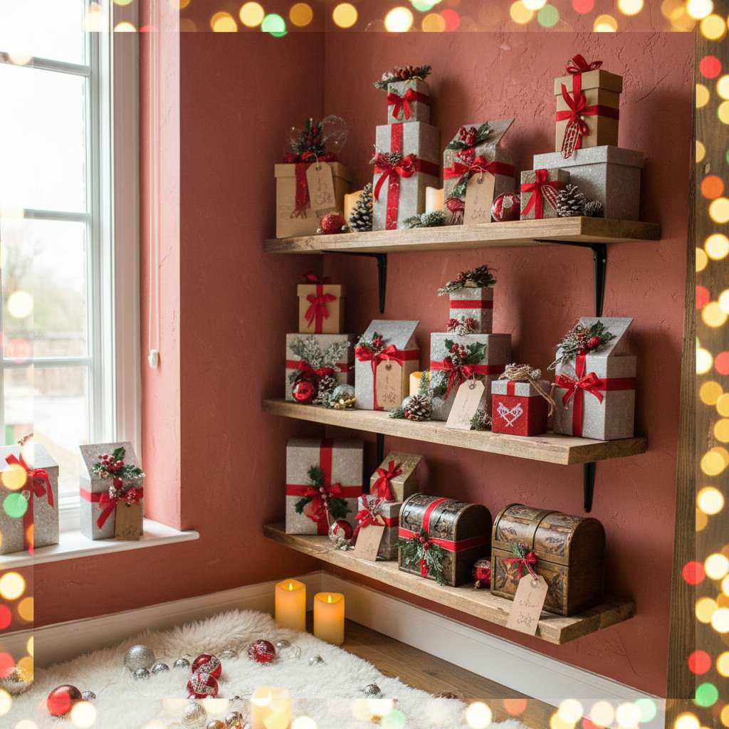 Rincón festivo decorado con cajas de WishBox