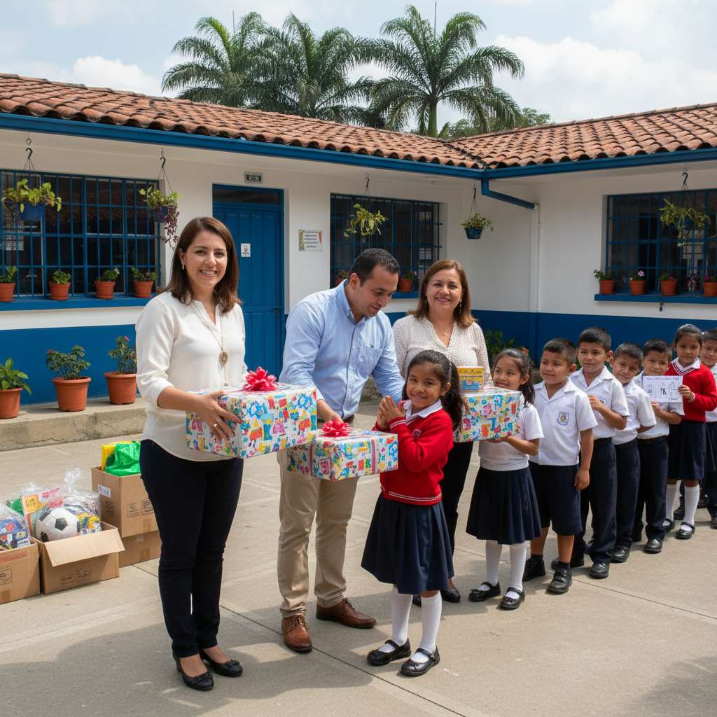 Donación de regalos a escuela local